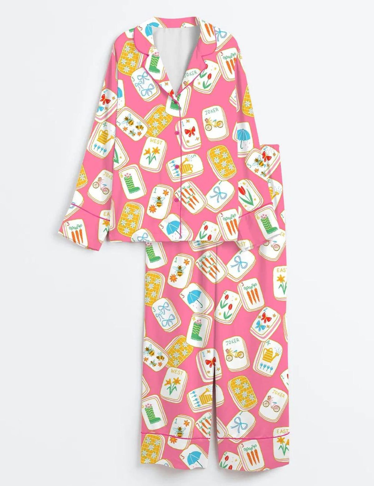 Mahjong Print Pajama Set Women Game Night Gift