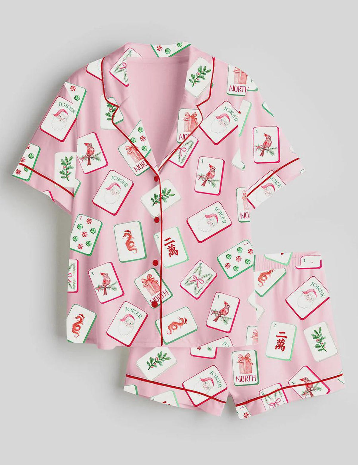 Pink Mahjong Holiday Pajamas - Christmas Sleepwear Loungewear Gift