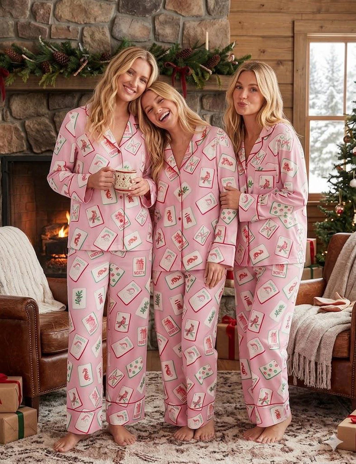 Pink Mahjong Holiday Pajamas - Christmas Sleepwear Loungewear Gift