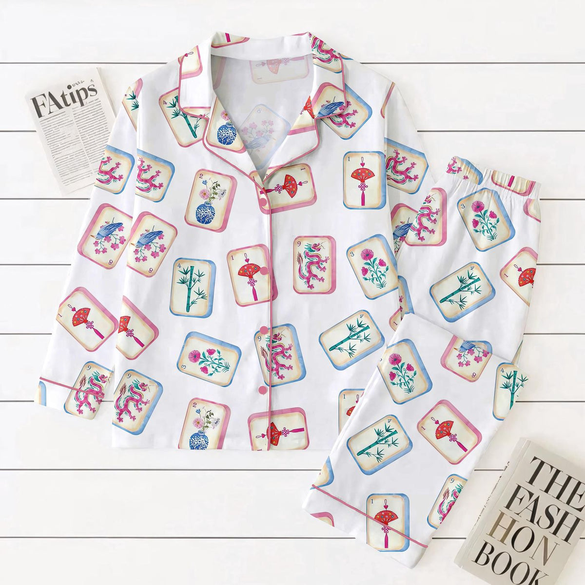 Mahjong Print Women’s Pajama Set - Perfect Gift for Mahjong Lovers