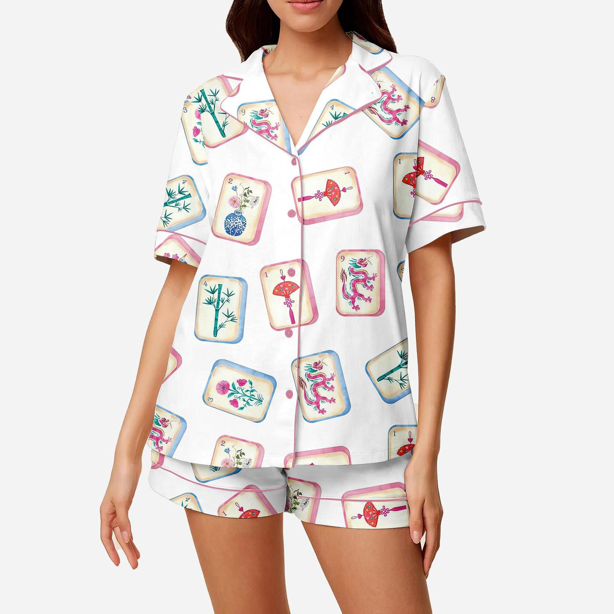 Mahjong Print Women’s Pajama Set - Perfect Gift for Mahjong Lovers