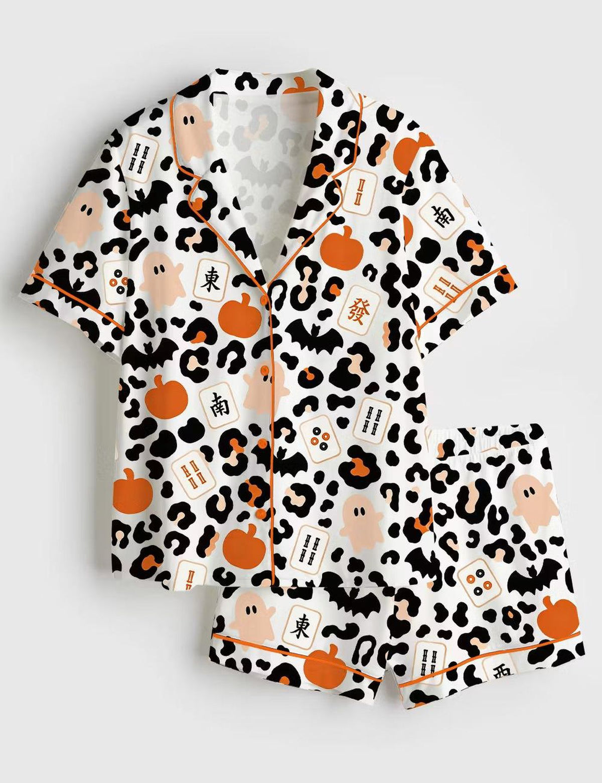 Spooky Pumpkin Pajama Set: Halloween Ghost Bats Satin Sleepwear