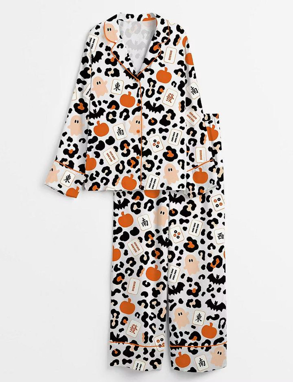 Spooky Pumpkin Pajama Set: Halloween Ghost Bats Satin Sleepwear