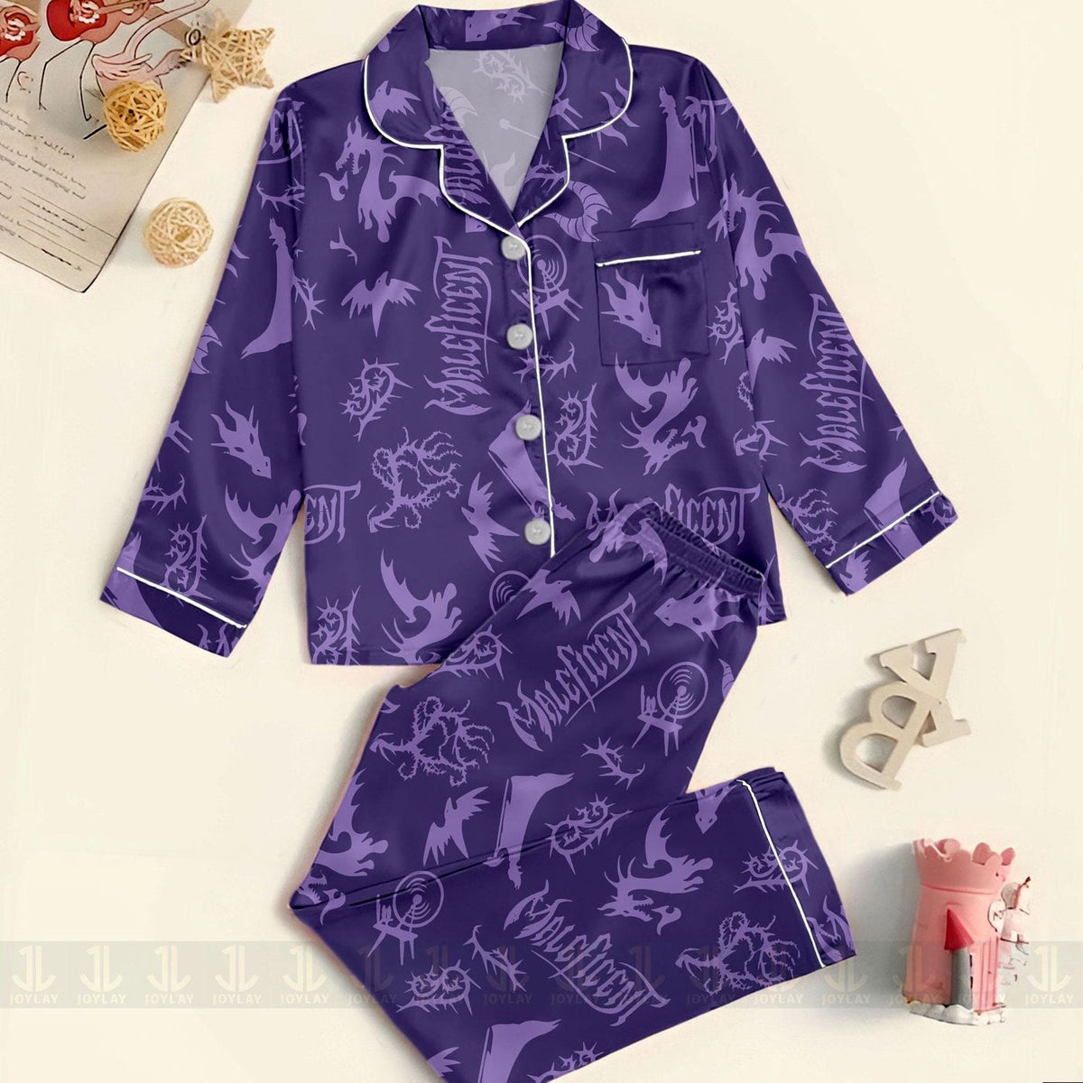 Maleficent Dragon Satin Pajamas Set Unisex Spooky Season Long Sleeve Short