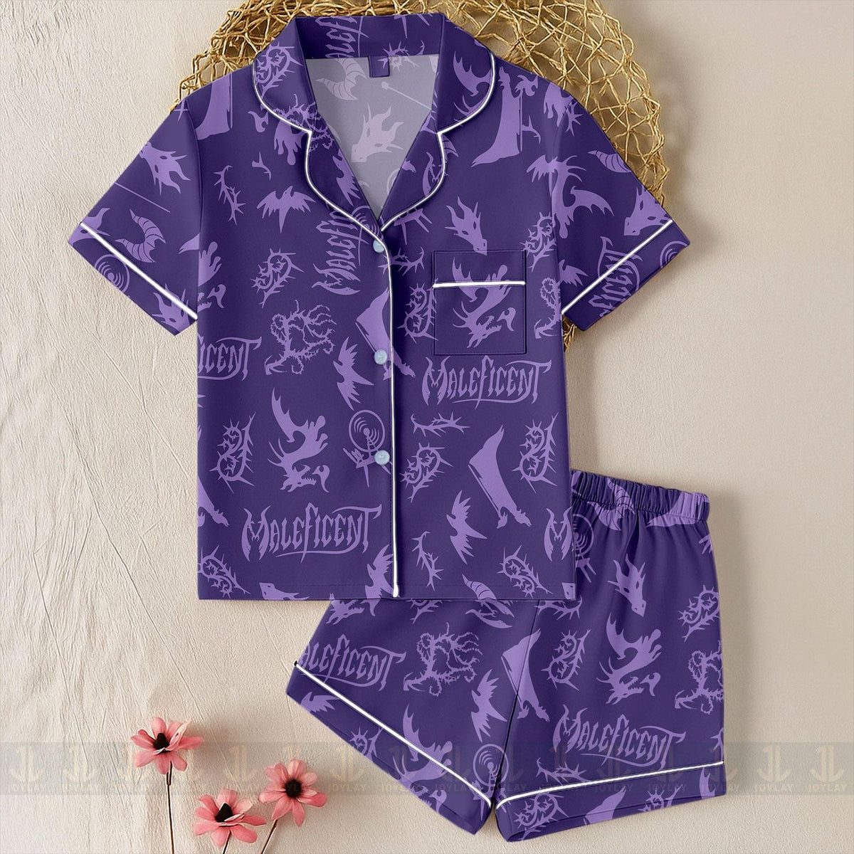Maleficent Dragon Satin Pajamas Set Unisex Spooky Season Long Sleeve Short