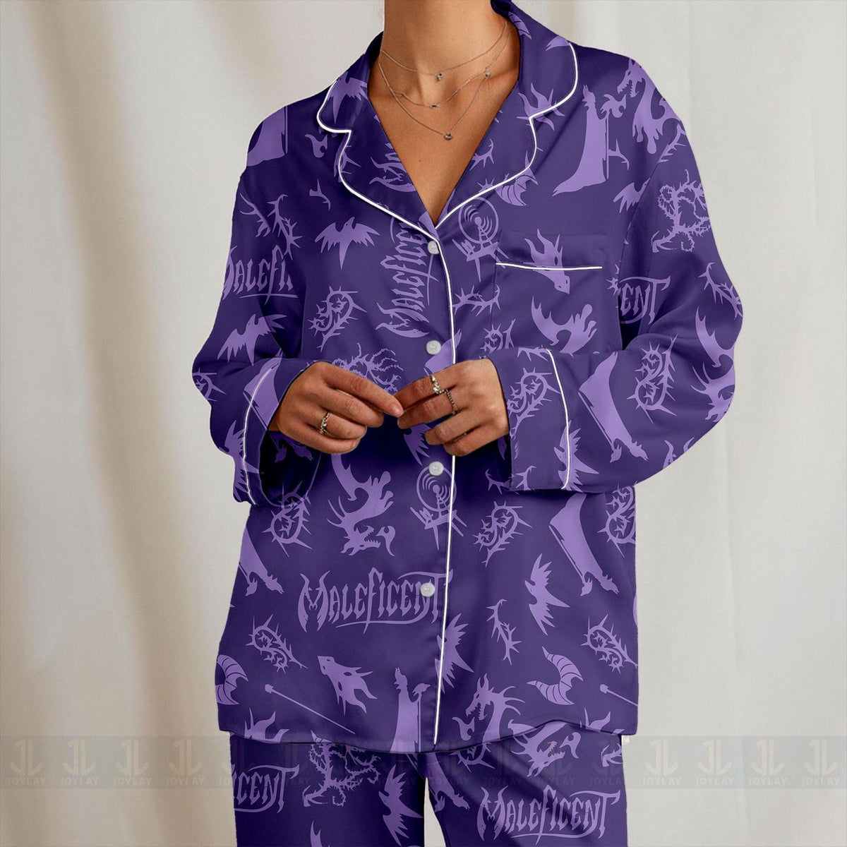Maleficent Dragon Satin Pajamas Set Unisex Spooky Season Long Sleeve Short