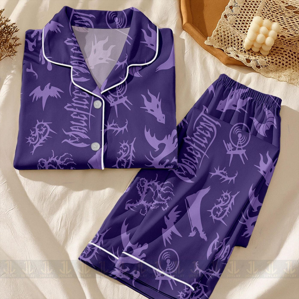 Maleficent Dragon Satin Pajamas Set Unisex Spooky Season Long Sleeve Short