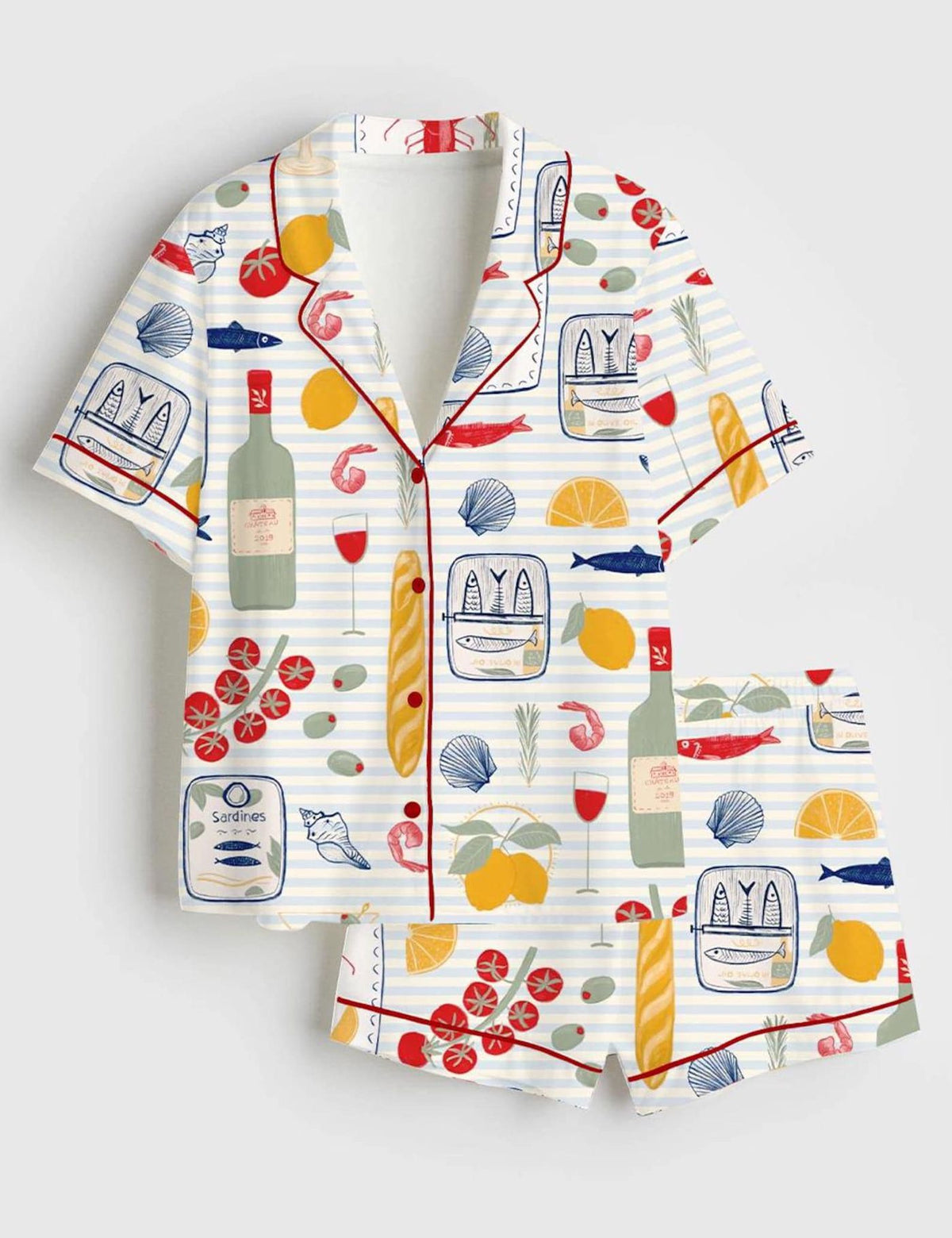 Mediterranean Seafood Print Pajama Set Women Sleepwear