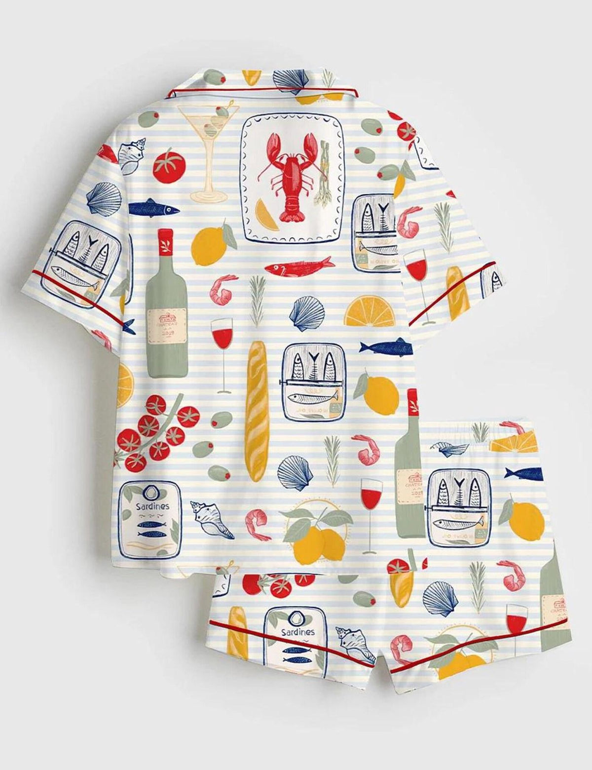 Mediterranean Seafood Print Pajama Set Women Sleepwear
