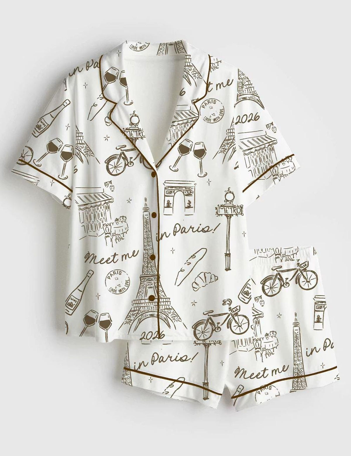 Meet Me In Paris Pajama Set, Girls Trip Bachelorette Party Long Sleeve Sleepwear, Silky Satin French Aesthetic Pjs, Paris Bride Lounge Set