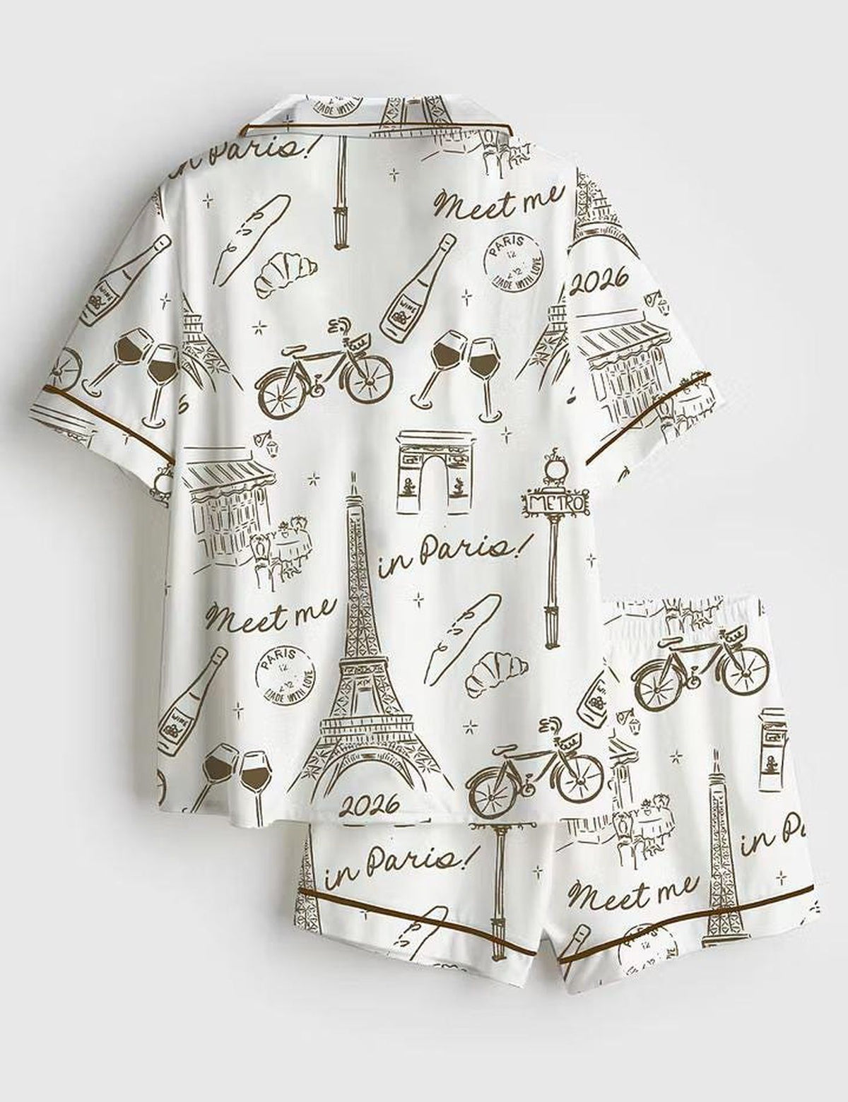 Meet Me In Paris Pajama Set, Girls Trip Bachelorette Party Long Sleeve Sleepwear, Silky Satin French Aesthetic Pjs, Paris Bride Lounge Set