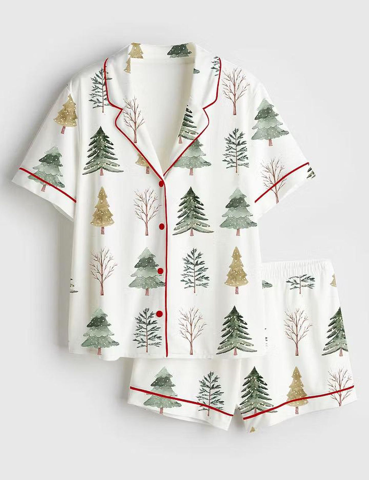 Merry And Bright Christmas Satin Pajamas - Chic Winter Tree Long Sleeve Pjs Set for Women