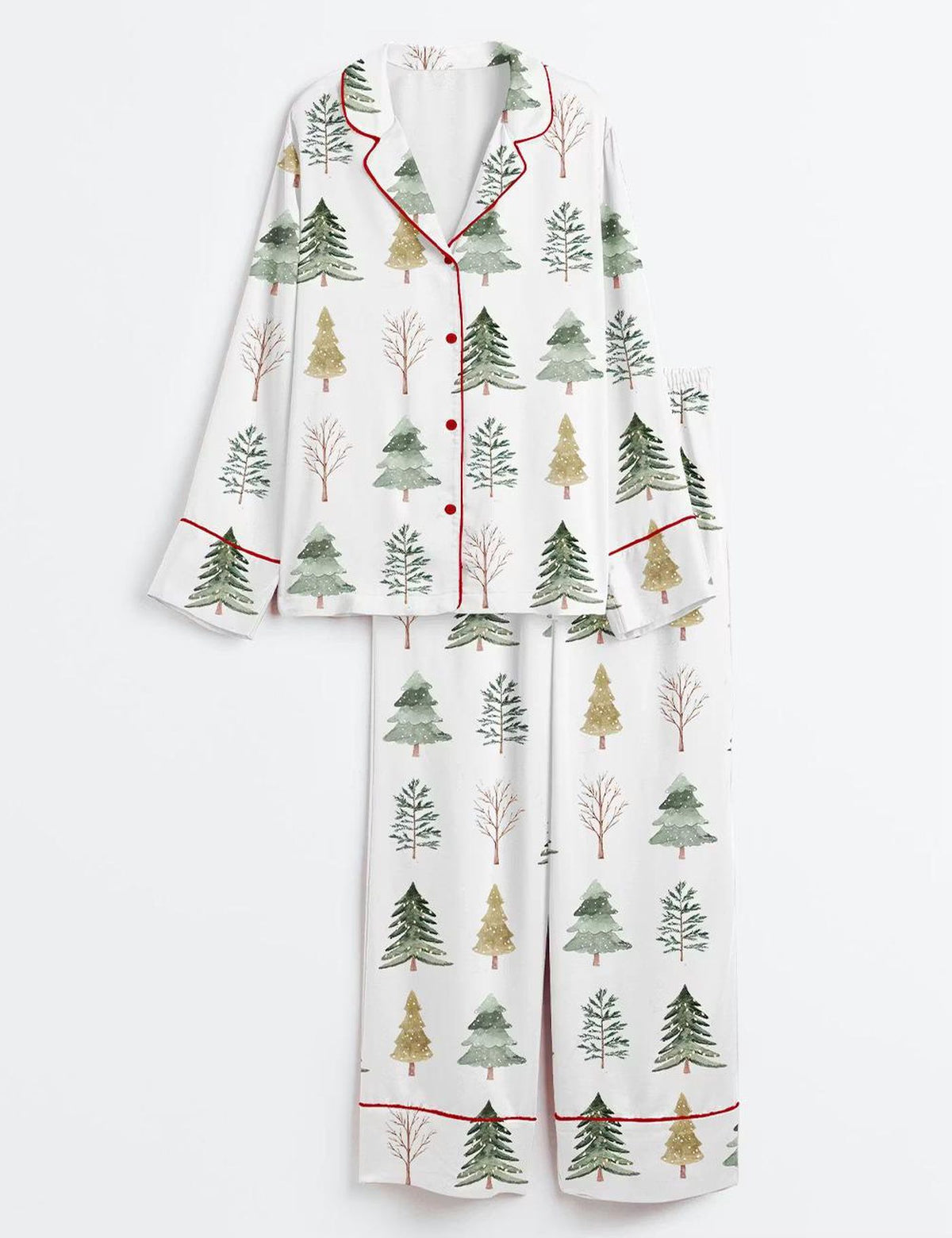 Merry And Bright Christmas Satin Pajamas - Chic Winter Tree Long Sleeve Pjs Set for Women