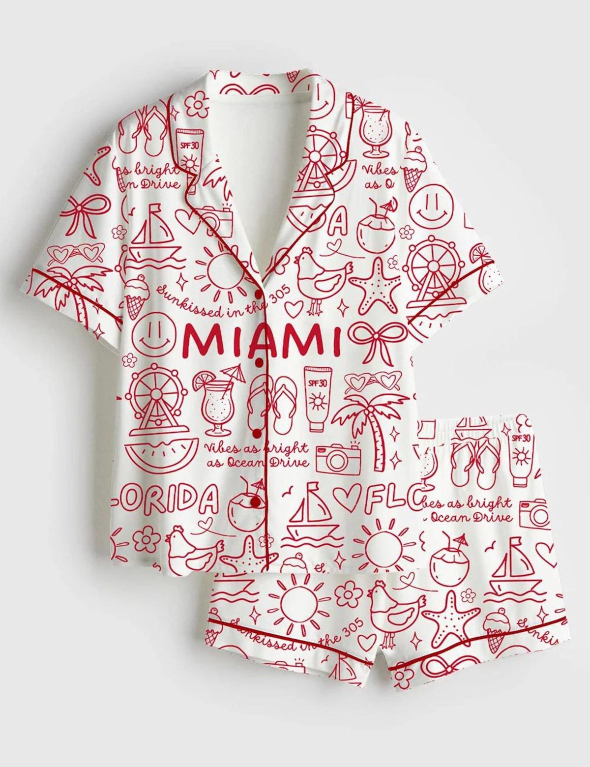 Miami Beach Sleepwear Set Women Coastal Pajamas Florida Vacation