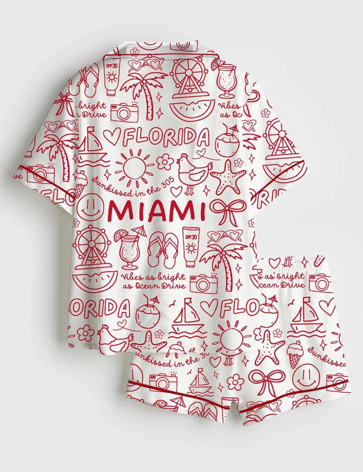 Miami Beach Sleepwear Set Women Coastal Pajamas Florida Vacation