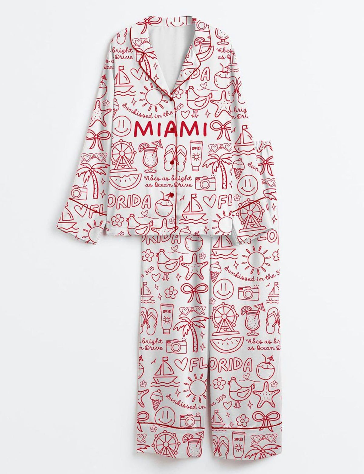 Miami Beach Sleepwear Set Women Coastal Pajamas Florida Vacation