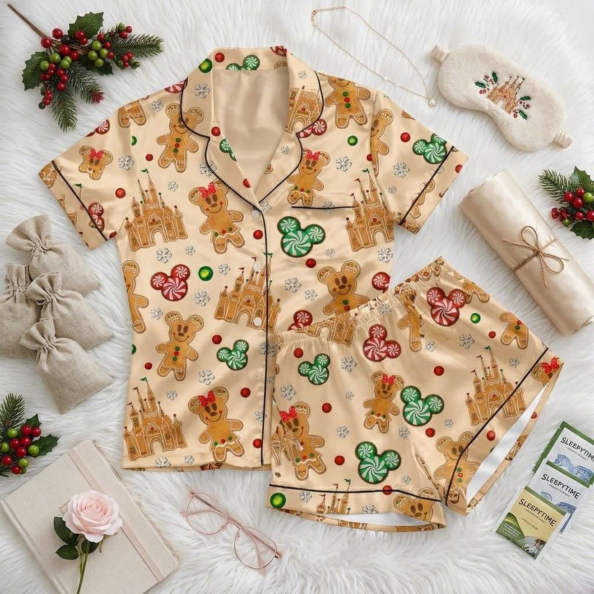 Mickey Minnie Sweeten Christmas Gingerbread Pajamas Kids