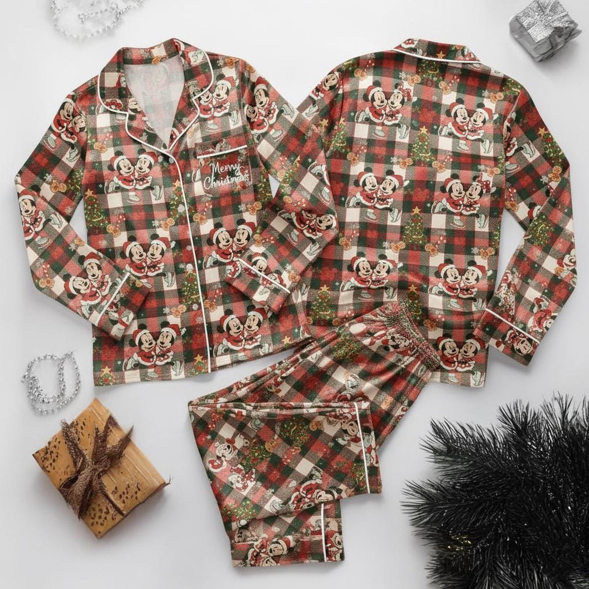 Mickey Minnie Christmas Satin Pajamas Set Family Matching Pjs