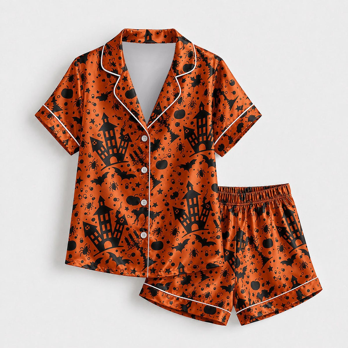 Mysterious Halloween Print Satin Pajama Set - Midnight Magic Collection