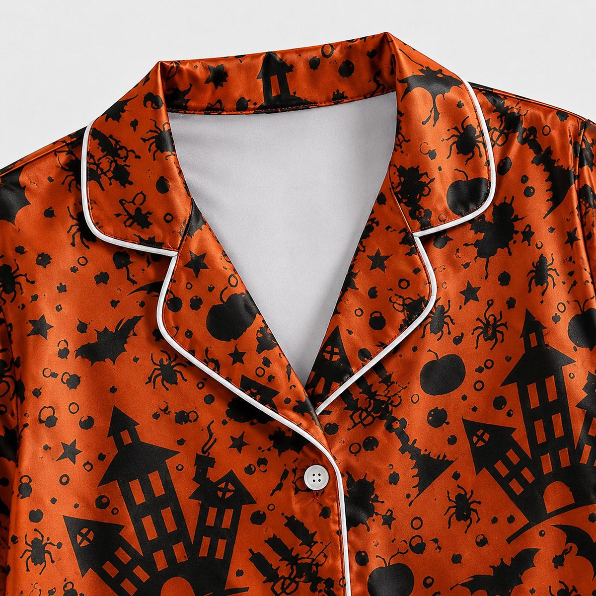Mysterious Halloween Print Satin Pajama Set - Midnight Magic Collection