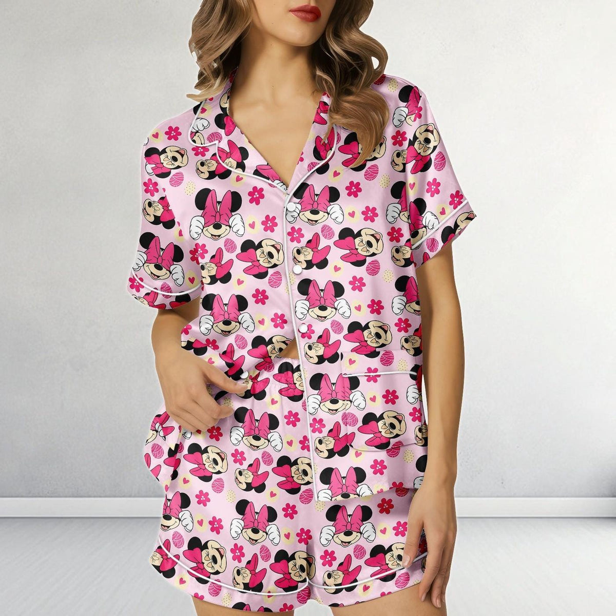 Minnie Mouse Satin Pajamas Disney Mickey Sleepwear Halloween Party Gift