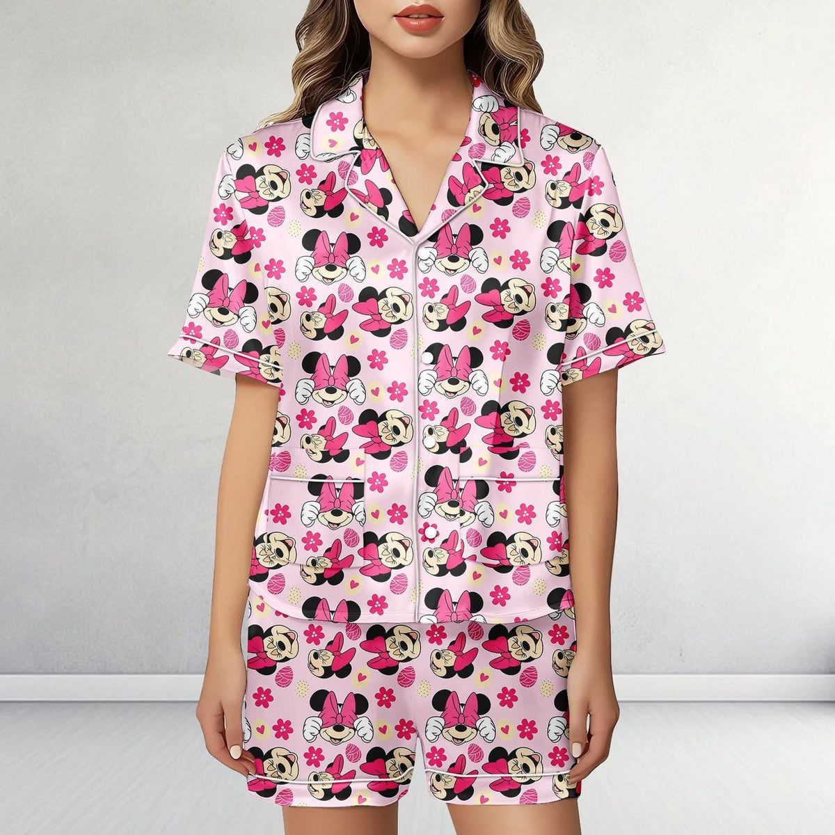 Minnie Mouse Satin Pajamas Disney Mickey Sleepwear Halloween Party Gift