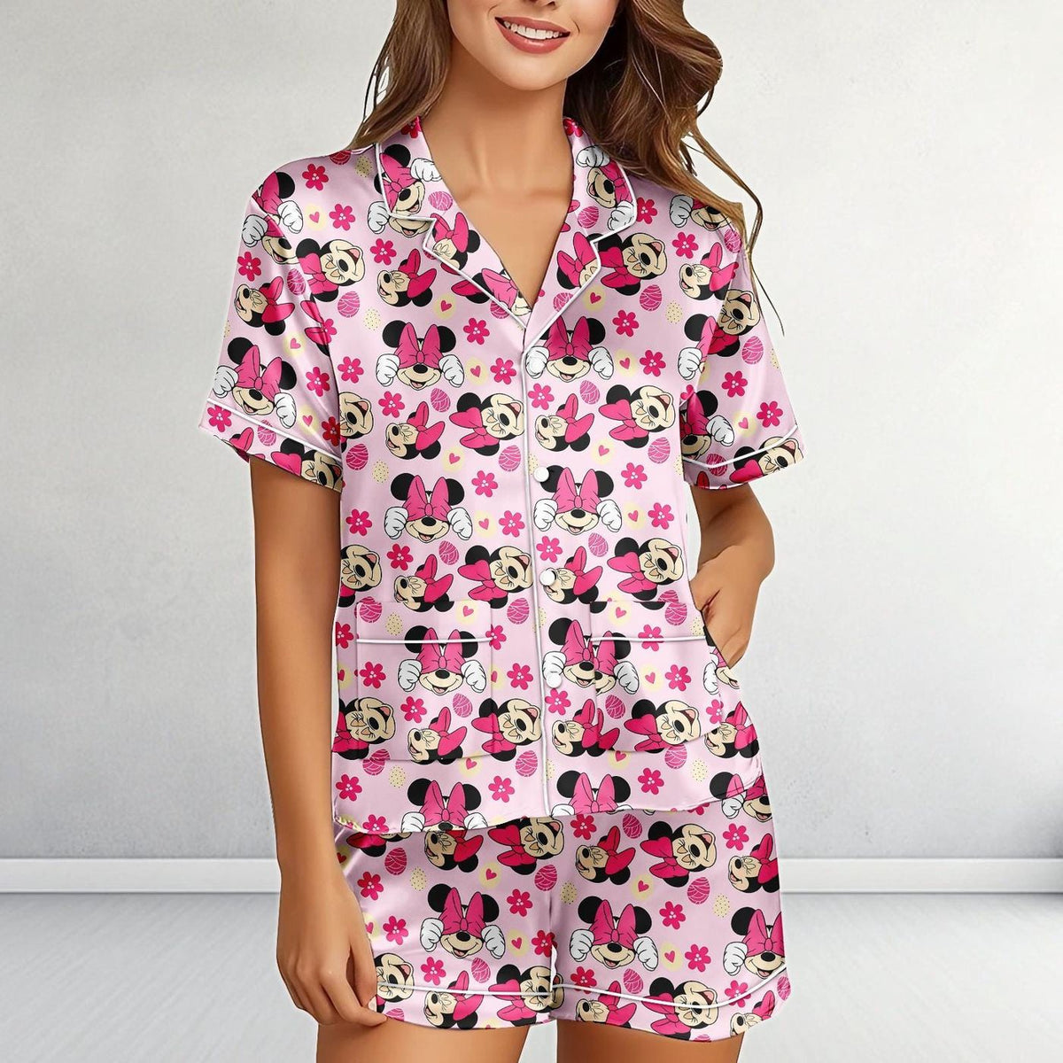 Minnie Mouse Satin Pajamas Disney Mickey Sleepwear Halloween Party Gift