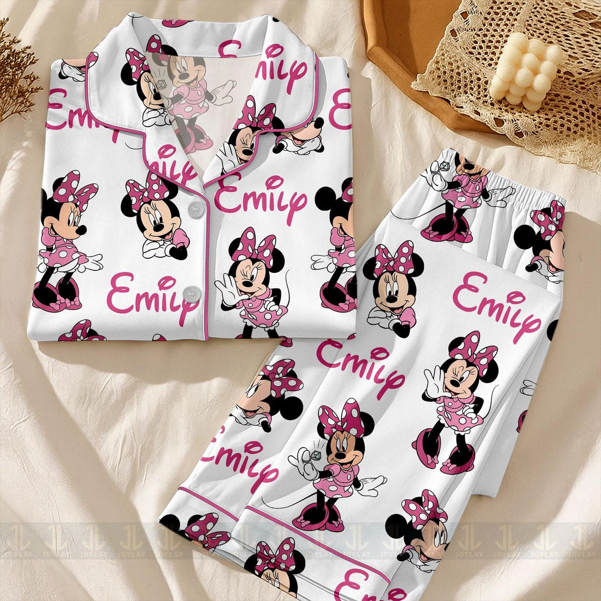 Minnie Mouse Kids Satin Pajamas Personalized Custom Name Gift