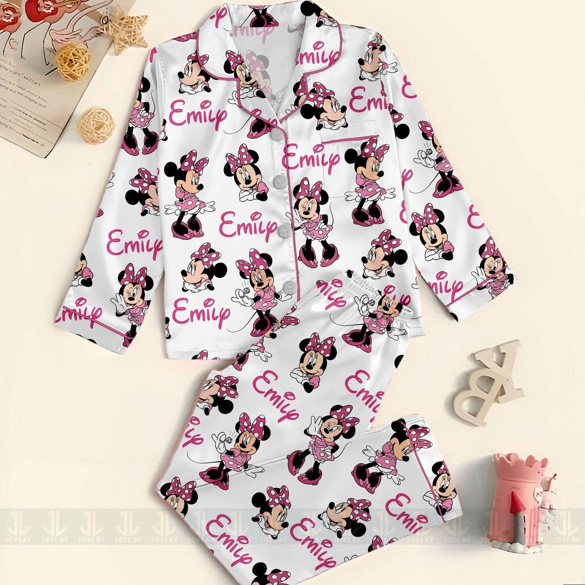 Minnie Mouse Kids Satin Pajamas Personalized Custom Name Gift