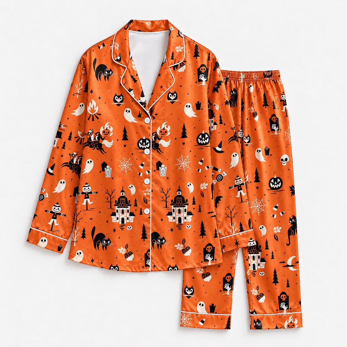 Magical Moonlit Halloween Pajama Set with Spooky Pattern for Cozy Nights