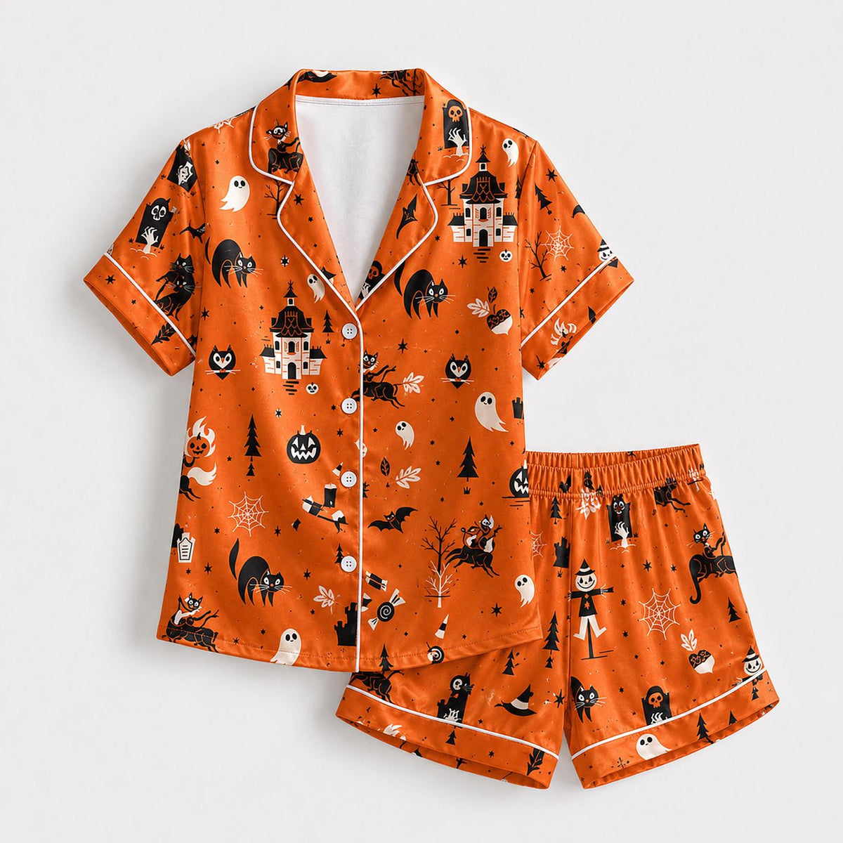 Magical Moonlit Halloween Pajama Set with Spooky Pattern for Cozy Nights