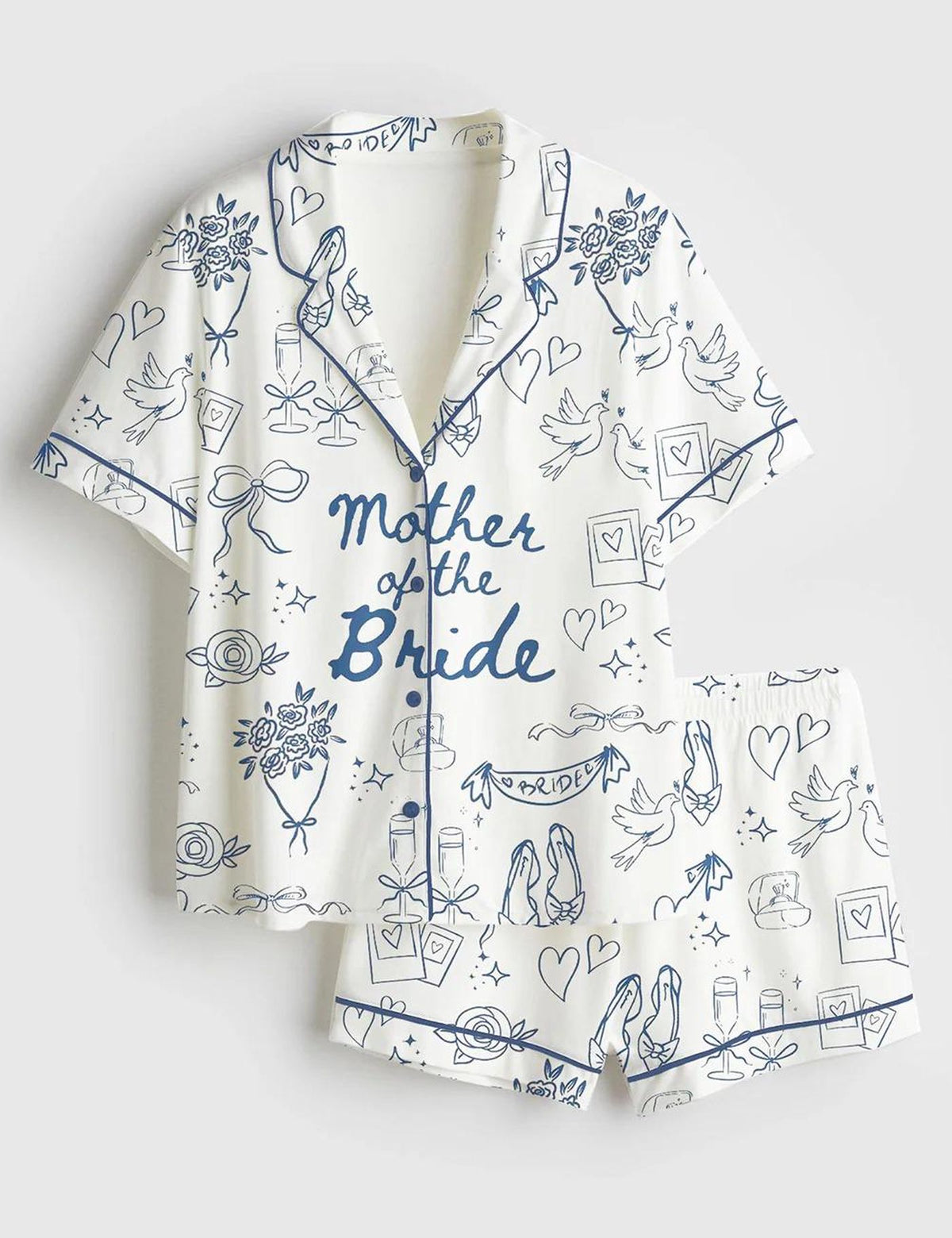 Mother Of The Bride Satin Pajama Set Wedding Short Sleeve