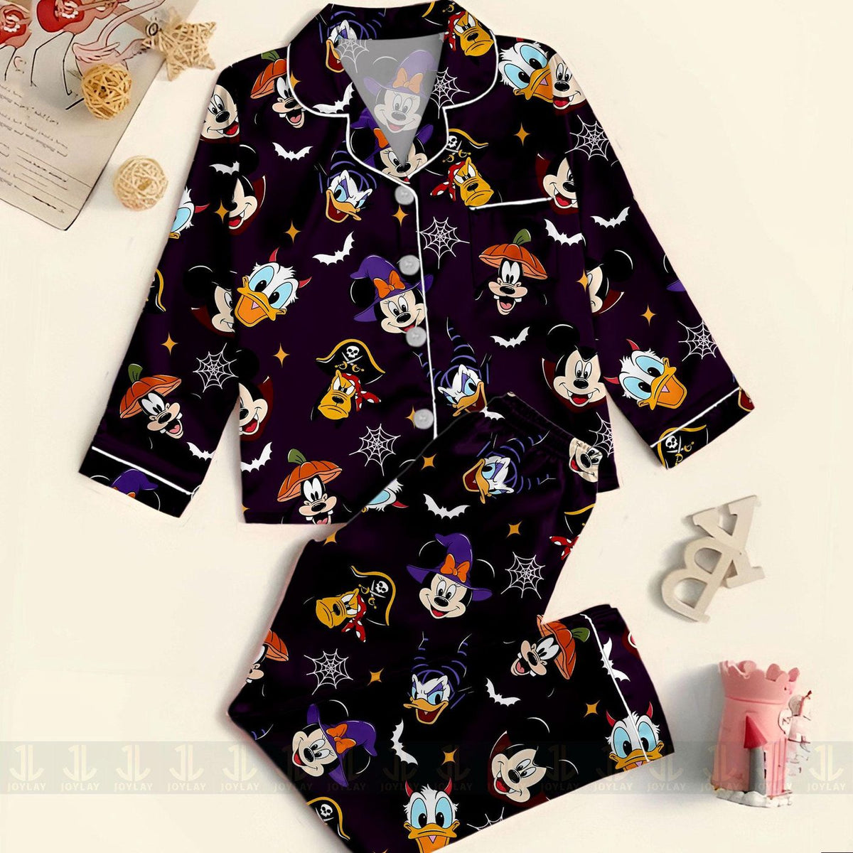 Minnie Mouse Dracula Pluto Dog Satin Pajamas Set Unisex Long Short