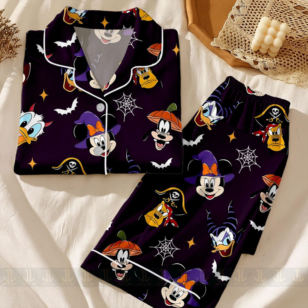 Minnie Mouse Dracula Pluto Dog Satin Pajamas Set Unisex Long Short