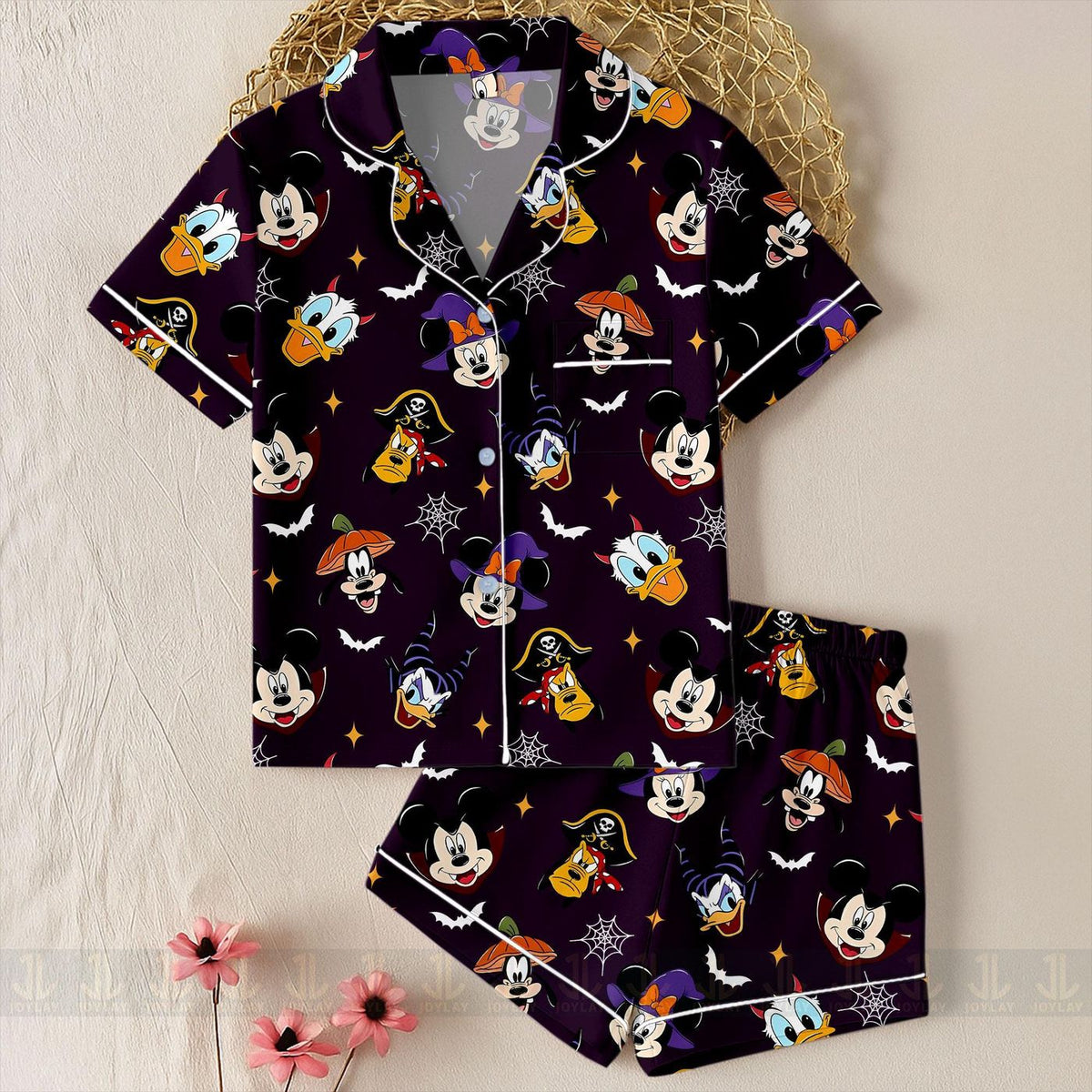 Minnie Mouse Dracula Pluto Dog Satin Pajamas Set Unisex Long Short