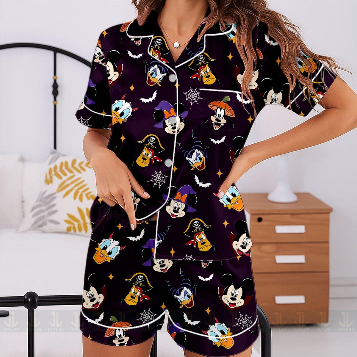 Minnie Mouse Dracula Pluto Dog Satin Pajamas Set Unisex Long Short