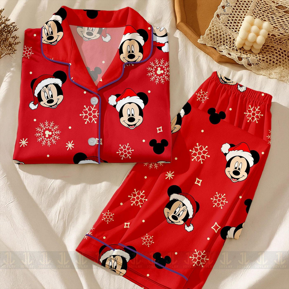 Minnie Mouse Christmas Satin Pajamas Set Unisex Long Short Sleeve