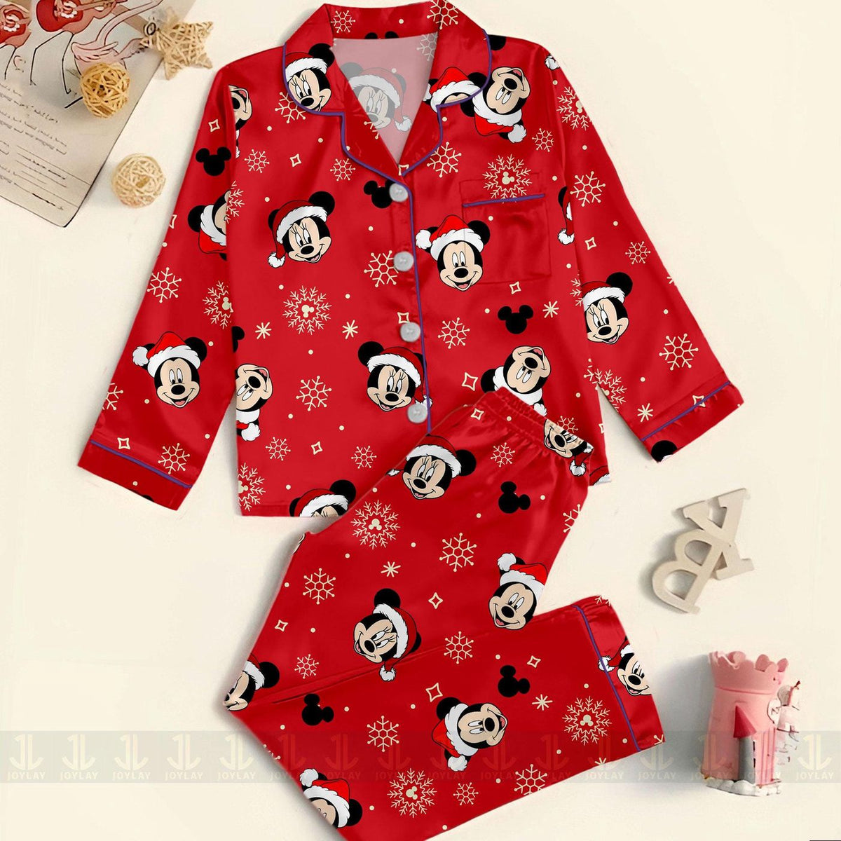 Minnie Mouse Christmas Satin Pajamas Set Unisex Long Short Sleeve