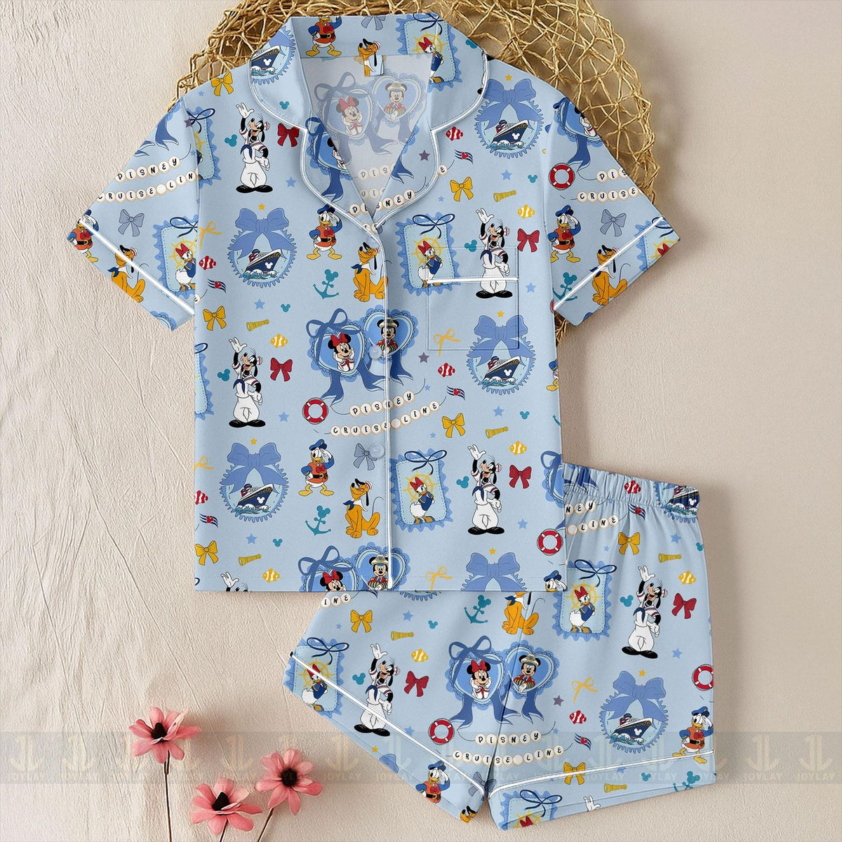Minnie Mouse Coquette Bow Cruise Line Pajamas Unisex Long Sleeve Short