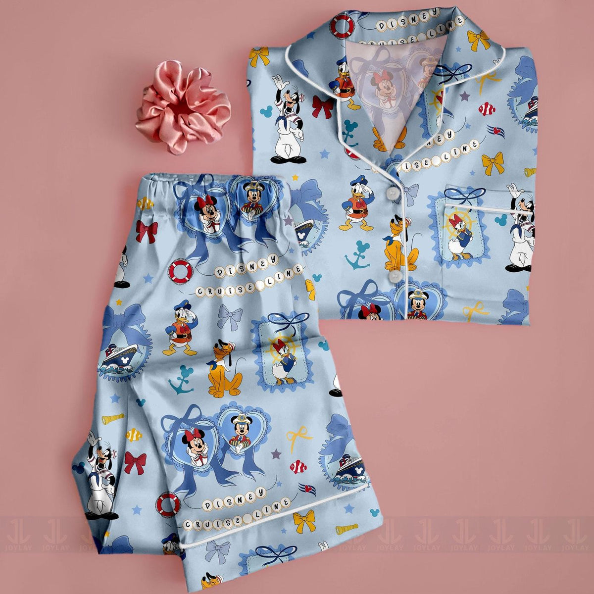 Minnie Mouse Coquette Bow Cruise Line Pajamas Unisex Long Sleeve Short