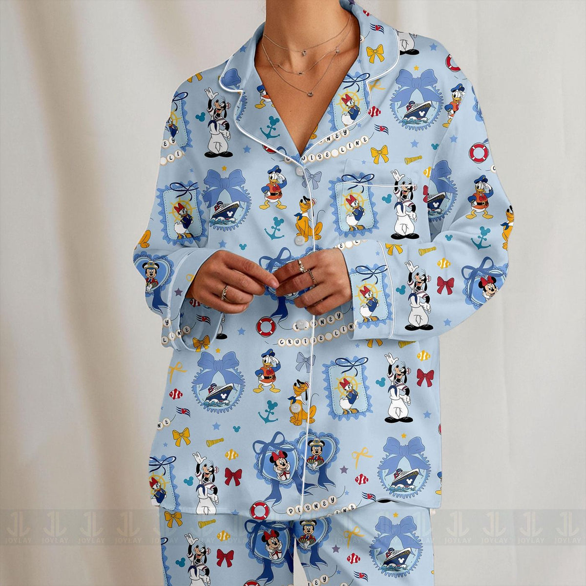 Minnie Mouse Coquette Bow Cruise Line Pajamas Unisex Long Sleeve Short