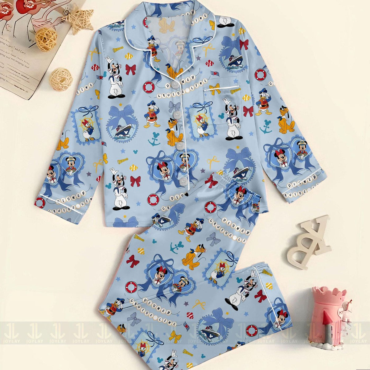 Minnie Mouse Coquette Bow Cruise Line Pajamas Unisex Long Sleeve Short