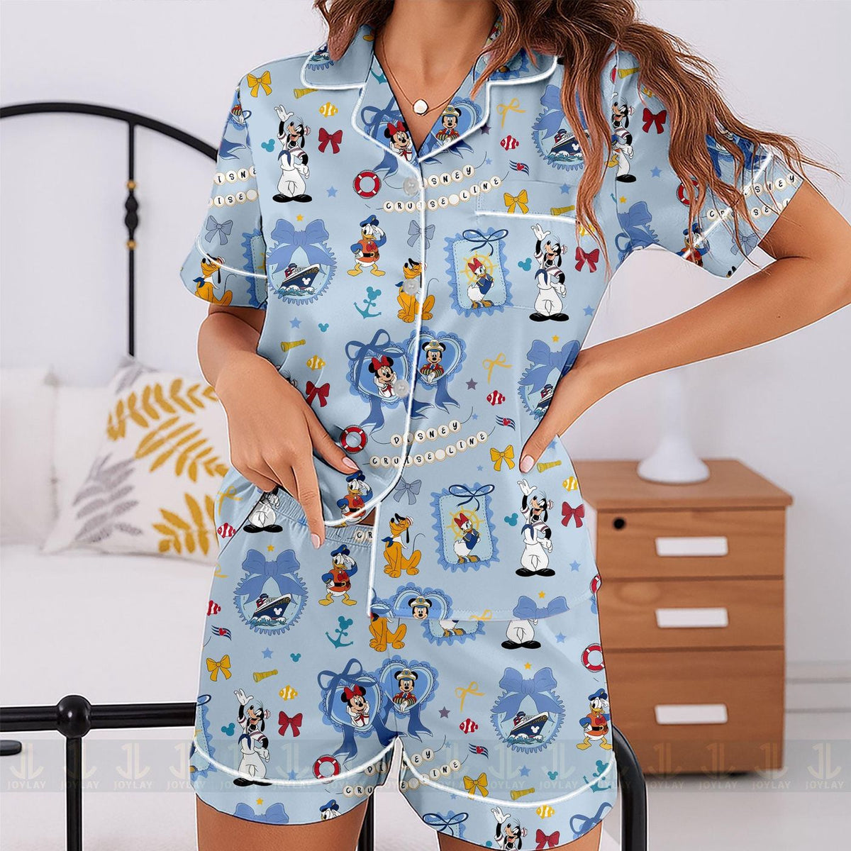 Minnie Mouse Coquette Bow Cruise Line Pajamas Unisex Long Sleeve Short