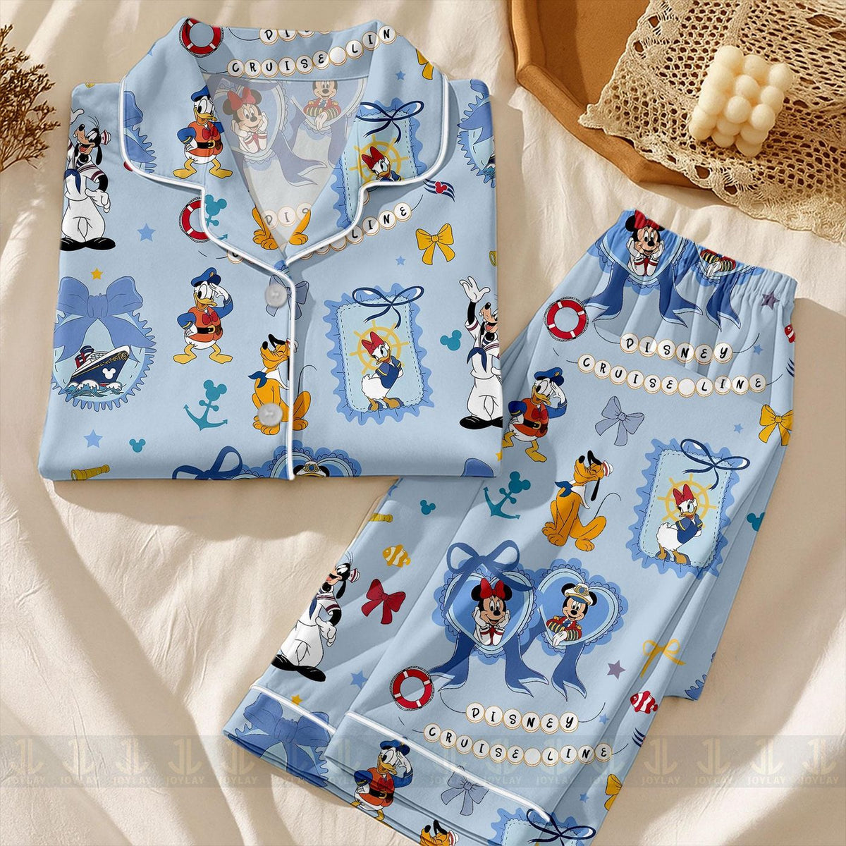 Minnie Mouse Coquette Bow Cruise Line Pajamas Unisex Long Sleeve Short