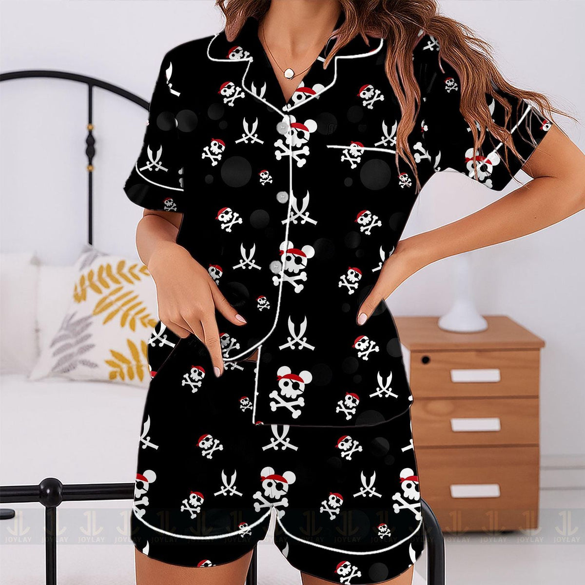 Mouse Skull Pirate Satin Pajamas Set Unisex Long Sleeve Short Styles