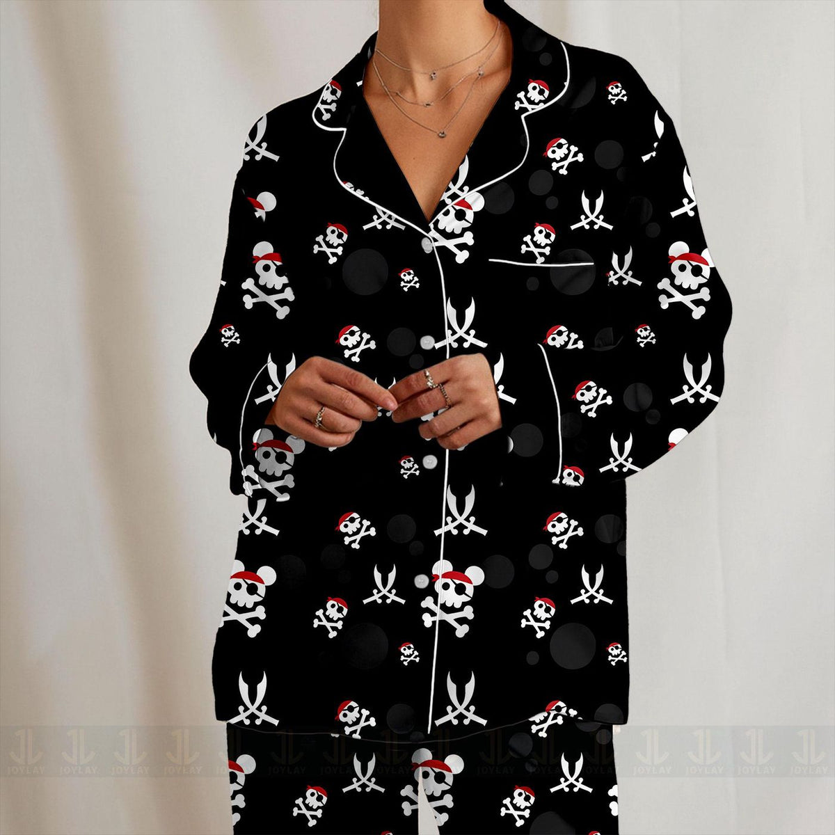 Mouse Skull Pirate Satin Pajamas Set Unisex Long Sleeve Short Styles
