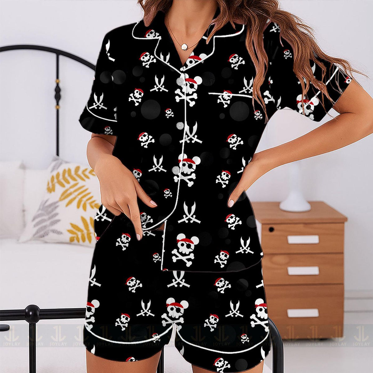 Mouse Skull Pirate Satin Pajamas Set Unisex Long Sleeve Short Styles