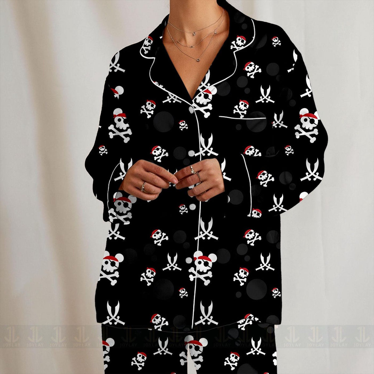 Mouse Skull Pirate Satin Pajamas Set Unisex Long Sleeve Short Styles