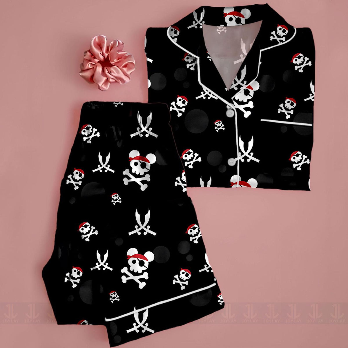 Mouse Skull Pirate Satin Pajamas Set Unisex Long Sleeve Short Styles