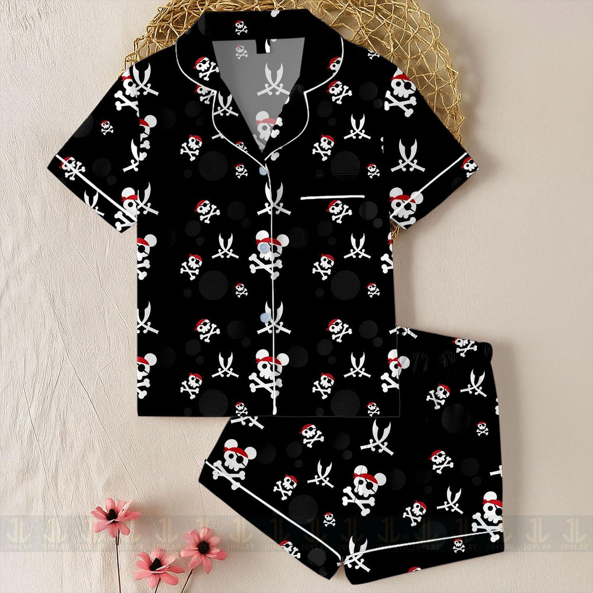 Mouse Skull Pirate Satin Pajamas Set Unisex Long Sleeve Short Styles
